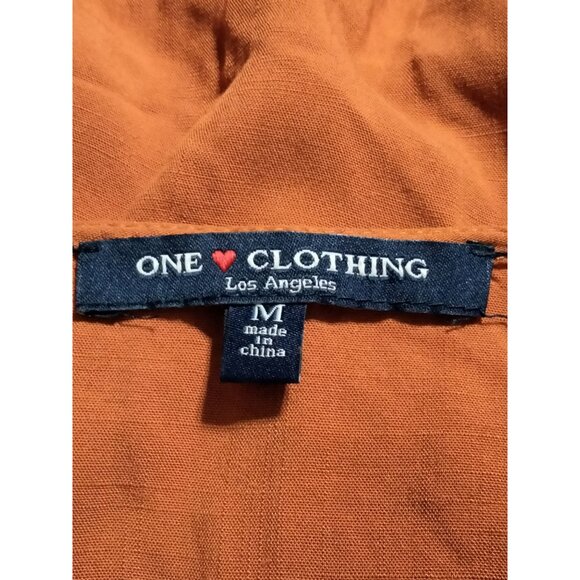One Love Clothing Womens Orange Smocked Crop Top M Button-Down Short Sleeves - Picture 6 of 7